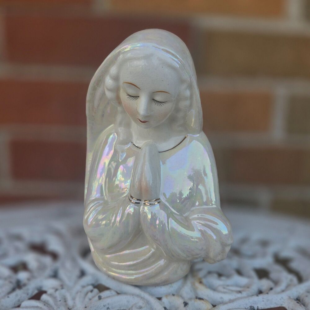 Vintage Ardalt Japan Praying Madonna Planter 6" Pearl Luster Virgin Mary MCM